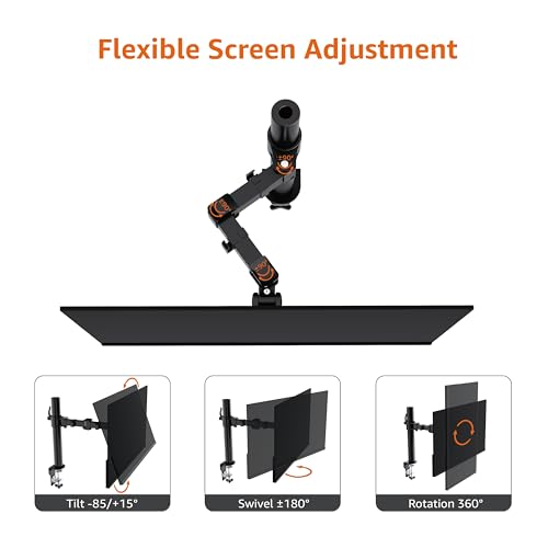 Amazon Basics Single Computer Monitor Stand with Cable Management, Height Adjustable VESA Desk Arm Mount, Fully Adjustable Tilt and Rotation, Steel, Black, Fits 13-30" Screens - size: 30 inches