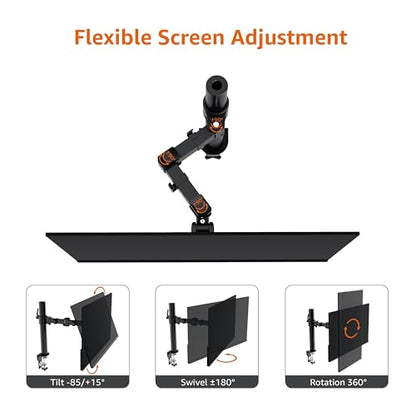 Amazon Basics Single Computer Monitor Stand with Cable Management, Height Adjustable VESA Desk Arm Mount, Fully Adjustable Tilt and Rotation, Steel, Black, Fits 13-30" Screens - size: 30 inches