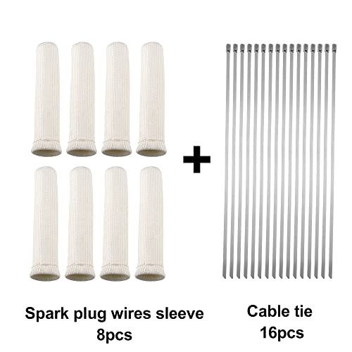 X AUTOHAUX 8 Pcs High Heat Shield Engine Spark Plug Wire Boots Protector Sleeve Cover with 16 Pcs Stainless Steel Wire Cable Ties Set for Car White - color: White
