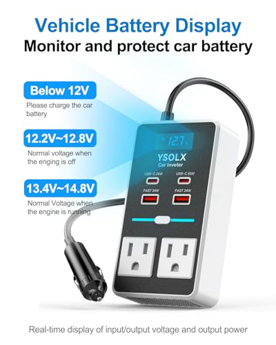 YSOLX 300W 12V to 110V Car Power Inverter - color: white, size: 300W