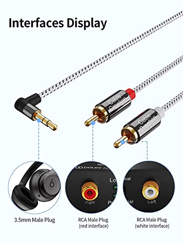 CableCreation 3.5mm to RCA Cable, Angle 3.5mm Male to 2RCA Male Auxiliary Stereo Audio Y Splitter Gold-Plated for Smartphones, MP3, Tablets, Speakers,Home Theater,HDTV,3FT/1M - color: Black&White, size: 3.3FT