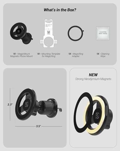 Scosche MagSafe Car Mount Vent, Magnetic Phone Holder for Car with Strong Magnets and Secure Twist-Lock Vent Clip, 360° Rotatable Car Phone Holder for iPhone 17 16 15 14 13 12, Includes Magnetic Ring - size: 1 Pack