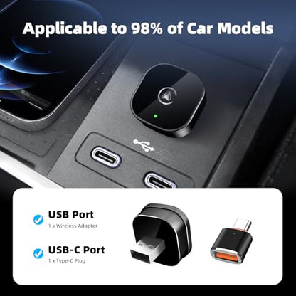 2026 New Wireless CarPlay Adapter for Apple iPhone ＆Android Auto 2 in 1, Mini USB CarPlay Dongle Wired to Wireless, Fast Connection, Compatible with iOS 10+ & Android 11+, Plug and Play (Black) - color: Black