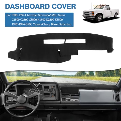 FIILINES Dash Cover Fit for 1988-1994 Chevrolet Silverado/GMC Sierra C1500 C2500 C3500 K1500 K2500 K3500, 1992-1994 GMC Yukon/Chevy Blazer Suburban Dashboard Mat Accessories Non-Slip No Glare Black - size: For Silverado 1988-1994