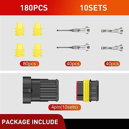 Nilight 180PCS 4 Pin Electrical Connector ‎Plug with Male Female Terminals - size: 4Pin Connector 200Pcs