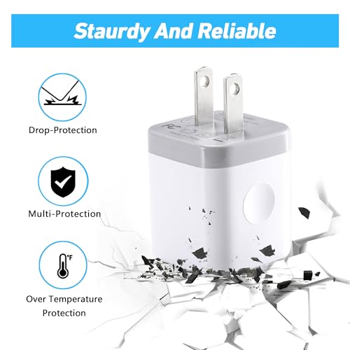 USB Charger Block, 4Pack 2.1A Dual Port USB Wall Charger Plug Power Adapter - color: White