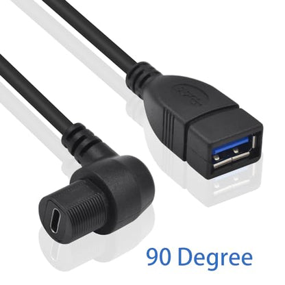 Duttek USB 3.0 to Type C Waterproof Extension Cable, Flush Mount, 1FT/30CM, for Car, Boat, Motorcycle - style: 90 Degree USB C Female to USB Female