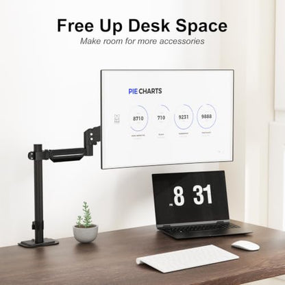 suptek Single Monitor Arm for Desk Mount Stand,Adjustable Monitor Arm for 17 to 32 inch Screen, Support Weight up to 22lbs, Mounting Holes 75x75mm to 100x100mm, ,Pneumatic Pole Mount Arm Black - size: Pole Mount Arm