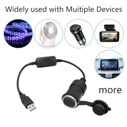 USB A Male to Cigarette Lighter Female Socket Power Cable 1FT, 5V USB to 12V Cigarette Lighter Socket Female Converter Adapter with Dust Cap, for Dash Cam, GPS and Other Low Power 10W Car Electronics - style: USB Type A to 12V Cigarette Lighter Socket