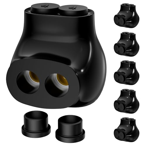 DaierTek 2 Port Insulated Multi Tap Connector, 4-14 AWG Wire Connectors, Single-Sided Entry Aluminum to Copper Wire Connectors with Slotted Allen Hex, Electrical Connectors, Wire Tap, 6 Pack - size: 4-14 AWG-6PCS