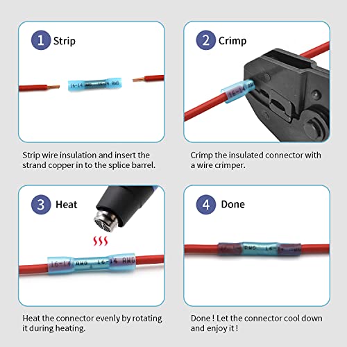 14-12 AWG Butt Connectors Heat Shrink - 50Pcs Black Electrical Wire Connector Insulated Waterproof Boat Automotive Wire Splice Crimp Wiring Terminals - size: AWG 14-12