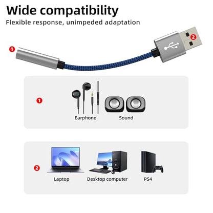 USB to 3.5mm Jack Audio Adapter AUX Headphone Sound Cable Pc Car Microphone External Headset Converter Auxiliary DAC Input Port Stereo Cord Dongle Interface Male Replacement Female for Apple