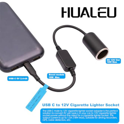 USB C Male to 12V Car Cigarette Lighter Socket Female Converter Cable 1 Feet,18W USB C to Cigarette Lighter Adapter for Dash Cam, GPS
