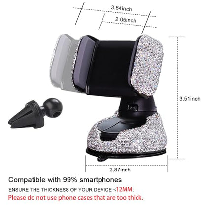 SUNCARACCL Bling Car Phone Holder with Suction Cup and Air Vent Clip - color: White