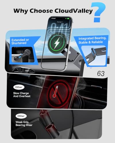 15W Charging Phone Mount for Tesla Model 3/Y, Magnetic Car Metal Holder