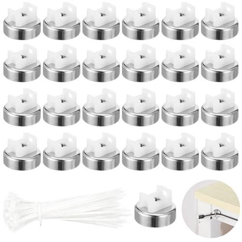 Magnetic Cable Zip Tie Mounts, 25 Pcs Magnet Bases with 100 Pcs Cable Ties, Multipurpose Wire Management Organizer for Desk PC Home Office, Adhesive-Free Cable Clips Holder