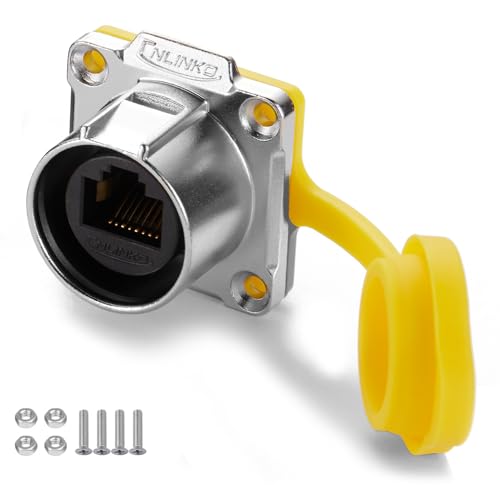 CNLINKO LP-24 RJ45 Panel Mount Socket, 8P8C Dual Port Connector, Circular Connector for Network Connections, IP67 Waterproof Connector M24 (RJ45 Socket) - size: Socket, style: M24 RJ45 Connectors
