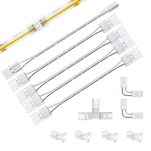 PAUTIX 8mm Connectors for 2-Pin COB LED Strip Lights,4pcs Transparent Gapless Connectors,4pcs Dual End,1pc Single to DC Female Plug 7.9in Extension Wire,2pcs L-shaped Connectors,1pc T-shaped Connector - size: 8mm Cob Connectors/Upgraded Set