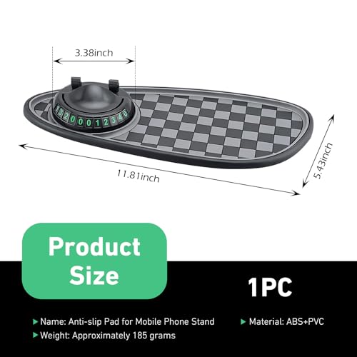 Anti Slip Mat for Car Dashboard, Multifunctional Non-Slip Dashboard Mat with Phone Holder & Temporary Parking Number, Dash Storage Pad for Key Gadget, Universal for Most Cars (Black)