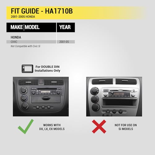 Scosche HA1710B Double DIN Radio Install Dash Kit Compatible with Select 2001-05 Honda Civic - Aftermarket Car Stereo Installation Kit - Not Compatible with Civic Si - Factory Radio Brackets Required - style: Dash Kit Only