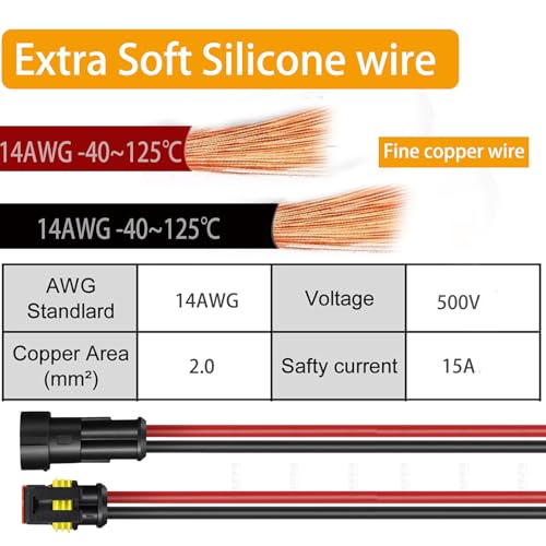 2 Pin Waterproof Connectors 14AWG, 6 Sets 2 Wire Connector with Male and Female Quick Disconnect, for Automotive Marine Motorcycle Wiring (2pin)