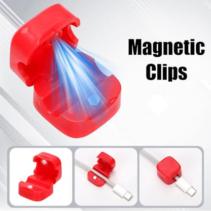 6pcs Phone Charger Wire Holders, Magnetic Desk Cable Clips Self Adhesive Desk Cable Cord Organizer Wire Manager Keeper for Home Office Kitchen Wall Car Desk (Red)