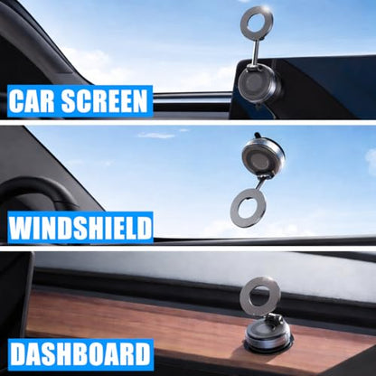 Ryvlan Carmount Vacuum Magnetic Phone Mount for Car– Magsafe Suction iPhone Stand, Content Creator Phone Holder & Car Mount, iPhone Holder for Dashboard & Windshield, Suction Cup Samsung Stand - style: Sleek Black