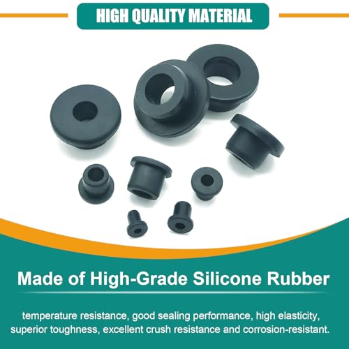 130PCS Silicone Rubber Grommets for Wiring, Black Top Hat Rubber Grommet - color: Black-130pcs