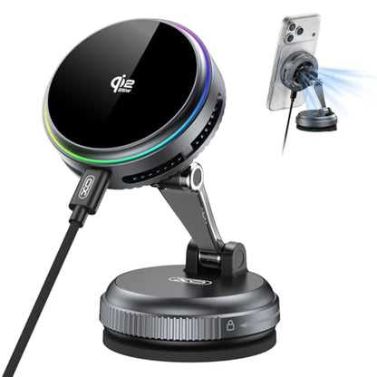 XO Qi2.2 Magnetic Car Mount Charger,25W Fast Charging with Cooling Fan and LED Light, 360° Rotatable Strong Hold Car Phone Mount with for Phone,Universal Fit for Most Vehicles, Easy Installation