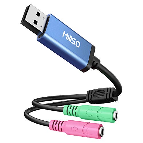 MillSO USB Audio Adapter Stereo External Sound Card, USB to 3.5mm TRS Headphone + Microphone Audio Jack Splitter for Dual-Plug Gaming Headset to Laptop, Desktop, PC, PS4, PS5 [Built_in Chip - 1 FT] - color: USB to 2 x 3.5mm TRS Headset Splitter