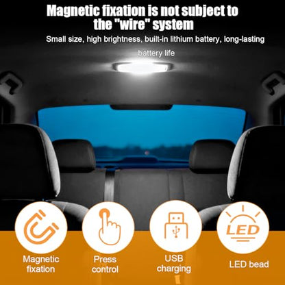 Car Interior Ceiling Roof Lights, 10LED Magnetic USB Rechargeable Vehicle Dome Lamp, Wireless Battery Powered Automotive Roof Lights, Universal for SUV Caravan Truck (Beige) - color: Beige