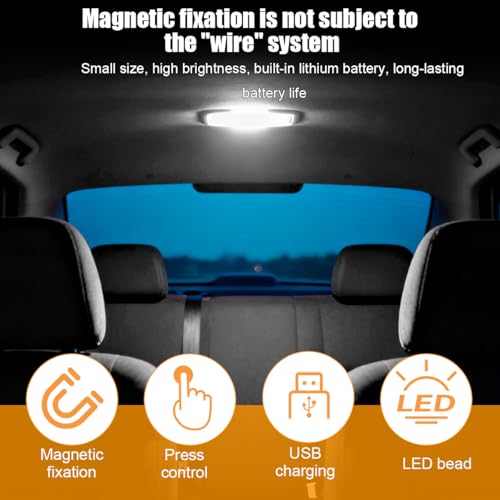 Car Interior Ceiling Roof Lights, 10LED Magnetic USB Rechargeable Vehicle Dome Lamp, Wireless Battery Powered Automotive Roof Lights, Universal for SUV Caravan Truck (Gray) - color: Gray