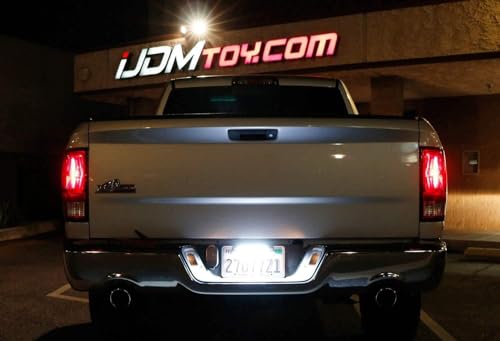 iJDMTOY 35-074-White License Plate Frame Mount 12V 24-SMD High Power Xenon White LED Rear Backup Reverse Light Kit Compatible With Car SUV Truck VAN RV