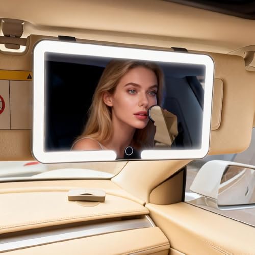 Universal Car Sun Visor Vanity Mirror with LED Lights & Touch Dimming - color: Black