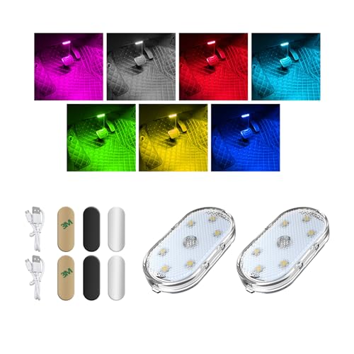 Augeny 2 PCS Car LED Lights Interior Wireless, 7 Colors Magnetic Auto Interior Light with 6 Bright LED Lamp Beads, Portable USB Rechargeable Vehicle Interior Led Night Light, Car Accessories - size: 2 PCS, style: Magnetic