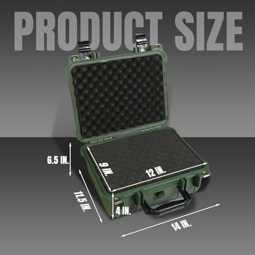 Jack Boss 14x 11.5x 6.5 Inch Hard Case, Portable Weather Waterproof Protective Camera Case with Customizable Foam, Fit Use of Drones, Camera, Equipments, Green - color: GREEN, size: 13.6x11.4x6 in