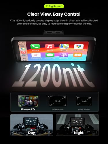 R7X Wireless Motorcycle Apple CarPlay & Android Auto Screen, Quick-Release Cradle (BMW-Style Convenience), 7" 1200 Nits 60fps Display, IP69K Waterproof, Action Camera Control, Universal Fit - size: R7X Motorcycle Carplay for Non-BMW