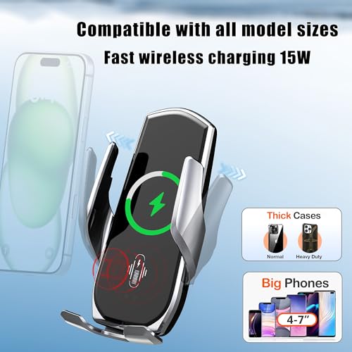 Car Phone Mount for Rogue 2014–2020, 15W Wireless Fast Charging Auto-Clamping Vent Phone Holder, One-Hand Operation, Hands-Free, 360° Adjustable, Without Blocking Airflow - size: for Nissan Rogue | 2014-2020