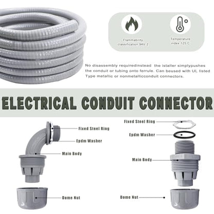 1 Inch 15 FT Non Metallic Liquid-Tight Conduit and Connector Kit - Includes 2 Straight and 2 Angle Fittings for Electrical Wiring - size: 1 Inch 15 Ft