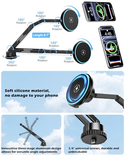 CloudValley Extended 15W Magnetic Wireless Car Charger Phone Mount for Ford Bronco 2021-2026 2/4 Door, Aluminum Alloy Magnetic Phone Holder, Off-Road Stable Anti-Shake No Drill Dash Mount - size: Extended