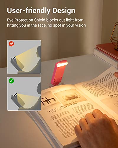 DEWENWILS USB Rechargeable Book Reading Light, Warm White, Brightness Adjustable, LED Clip on Book Lights for Reading in Bed, Car Reading Light for Kids, Bookworms (Pink) - color: Pink