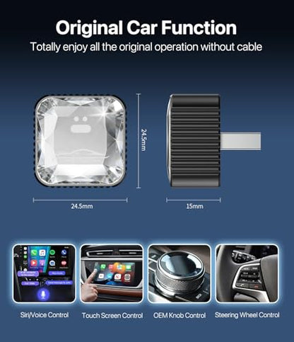Wireless CarPlay Adapter for iPhone, Premium Glass Finish Design, 5s Auto-Connect, Mini Wireless CarPlay Dongle Compatible with Apple CarPlay, Plug & Play for Factory Wired Cars, Low Latency Coral