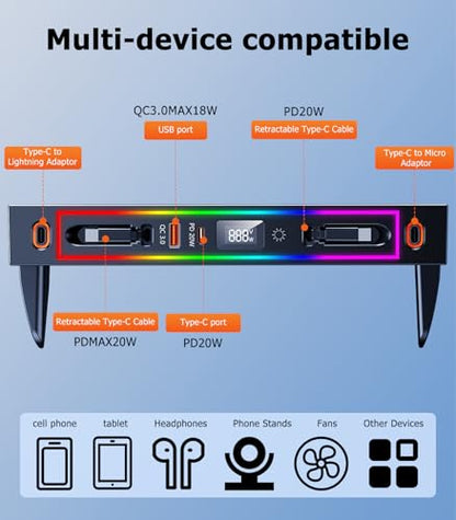for Toyota RAV4 Car Charger USB Hub with RGB Light, 4-Port Retractable Docking Station for Toyota RAV4 Accessories 2025 2024 2023 2022 2021 2020, Center Console Phone Fast Charger/Adaptor Hub