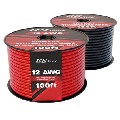 GS Power 12 Gauge Wire Automotive - 200ft CCA Primary 2 Spools - size: 12 Gauge-100 ft-Non-Bonded