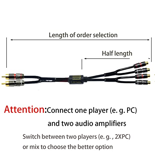 Arklove 2ft Shielded RCA Plug Splitter Stereo Audio Video Cable 2 Male to 4 Female Dual Speaker Y Adapter Connector Extension Cord 24k Gold Plated 1 Input 2 Output - size: 2ft, style: 2male to 4female
