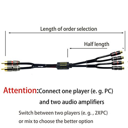 Arklove 2ft Shielded RCA Plug Splitter Stereo Audio Video Cable 2 Male to 4 Female Dual Speaker Y Adapter Connector Extension Cord 24k Gold Plated 1 Input 2 Output - size: 2ft, style: 2male to 4female