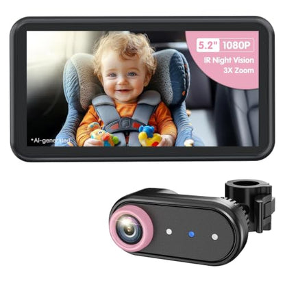 LUCKVIEW Baby Car Camera Monitor for Rear-Facing 3X Zoom Infant Monitor - color: Pink