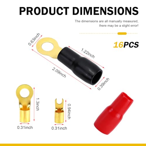 4 Pairs Gauge Wire Connectors Fork & Round, Car Strip Spade Terminal Fork Adapters, 4 Gauge Vehicle Crimp Barrier Spades Connectors, Speaker Wire Cable Terminal Plug for Cars (Red & Black)