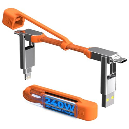 Rolling Square inCharge XS - 240W 4in1 Keyring Cable | Fast Charging & Data Transfer | Universal USB C/Lightning/USB Cable with Metal Housing | N52 Magnets | Eco-Friendly | Orange - style: Orange