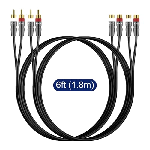 J&D 2 RCA M/F Stereo Audio Cable, 2-Pack Copper Shell Gold-Plated 2 RCA Extension Cable Male to Female Stereo Audio Extender Cord Adapter, 6 Feet - size: 6 Feet